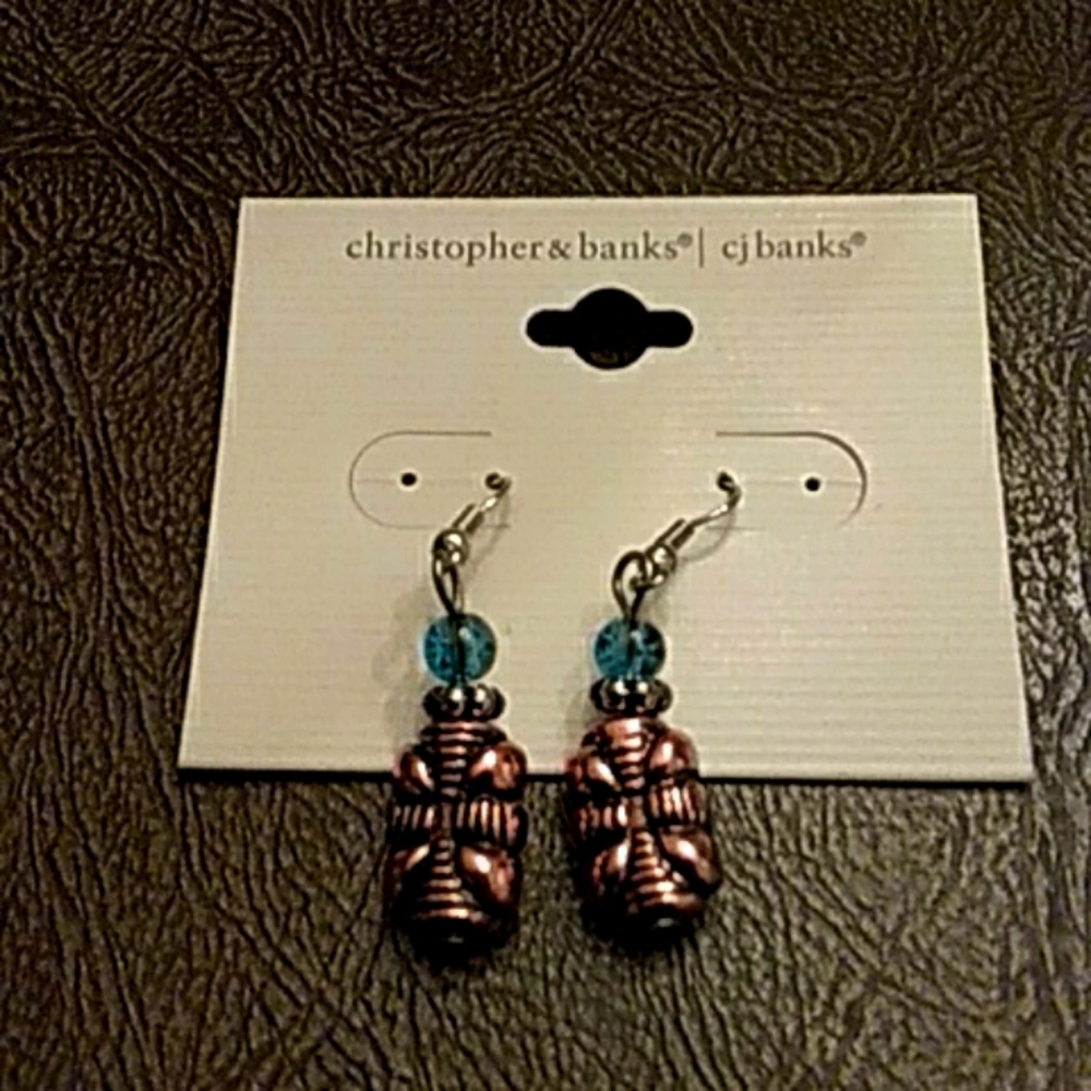 🌞☀️CJ Banks Brass & Silver & Blue Beads Earrings🌞☀️
